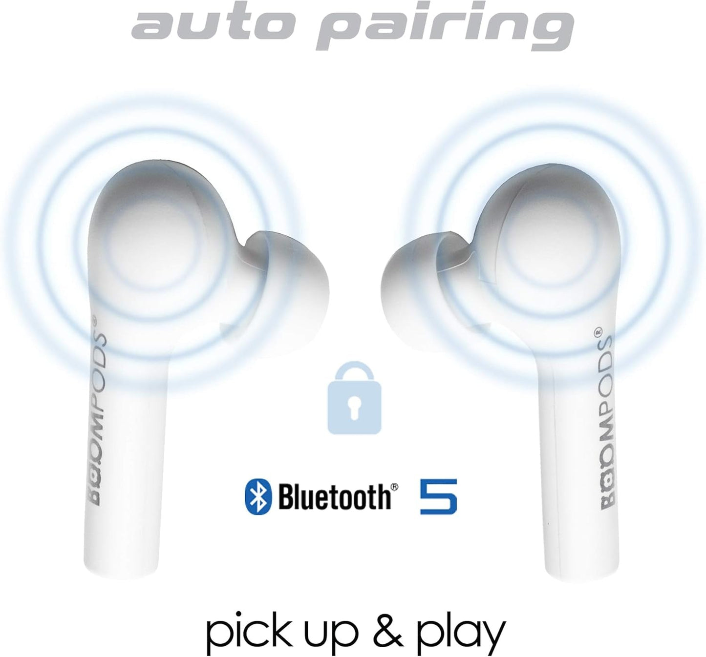 Bassline True Wireless Earbuds - Bluetooth In-Ear Headphones, Water/Sweat Resistant, Compact Travel Charging Case, Instant Connection, TWS (White)