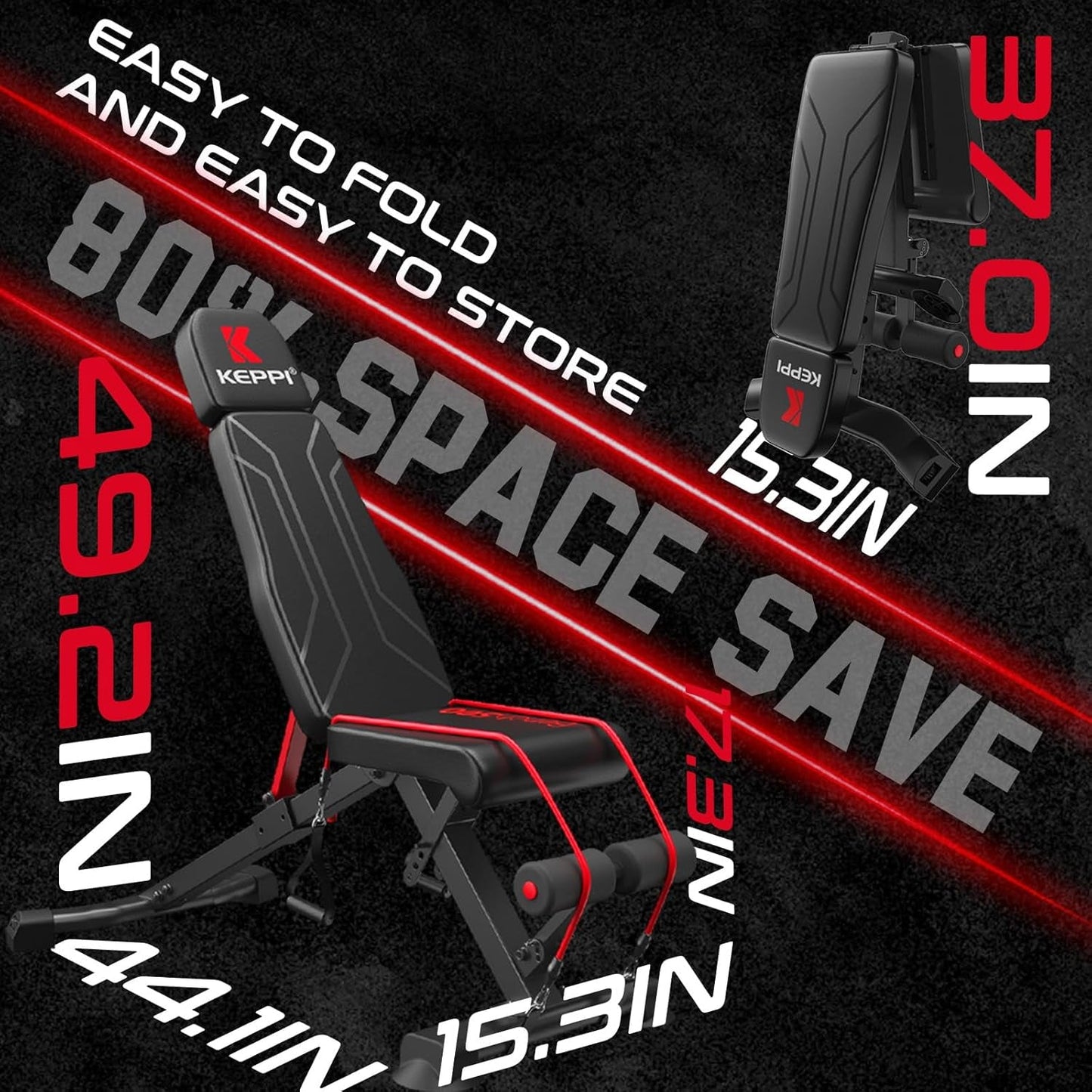 900LB Weight Bench, Adjustable Foldable Workout Bench Press for Full Body Strength Training, Incline Decline Bench with Fast Folding - New Version