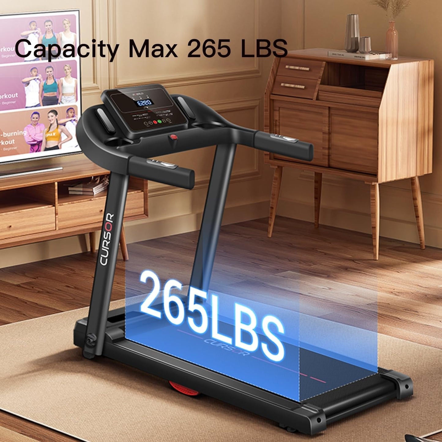 Home Folding Treadmill with Pulse Sensor, 2.5 HP Quiet Brushless, 7.5 MPH, 265 LBS Capacity