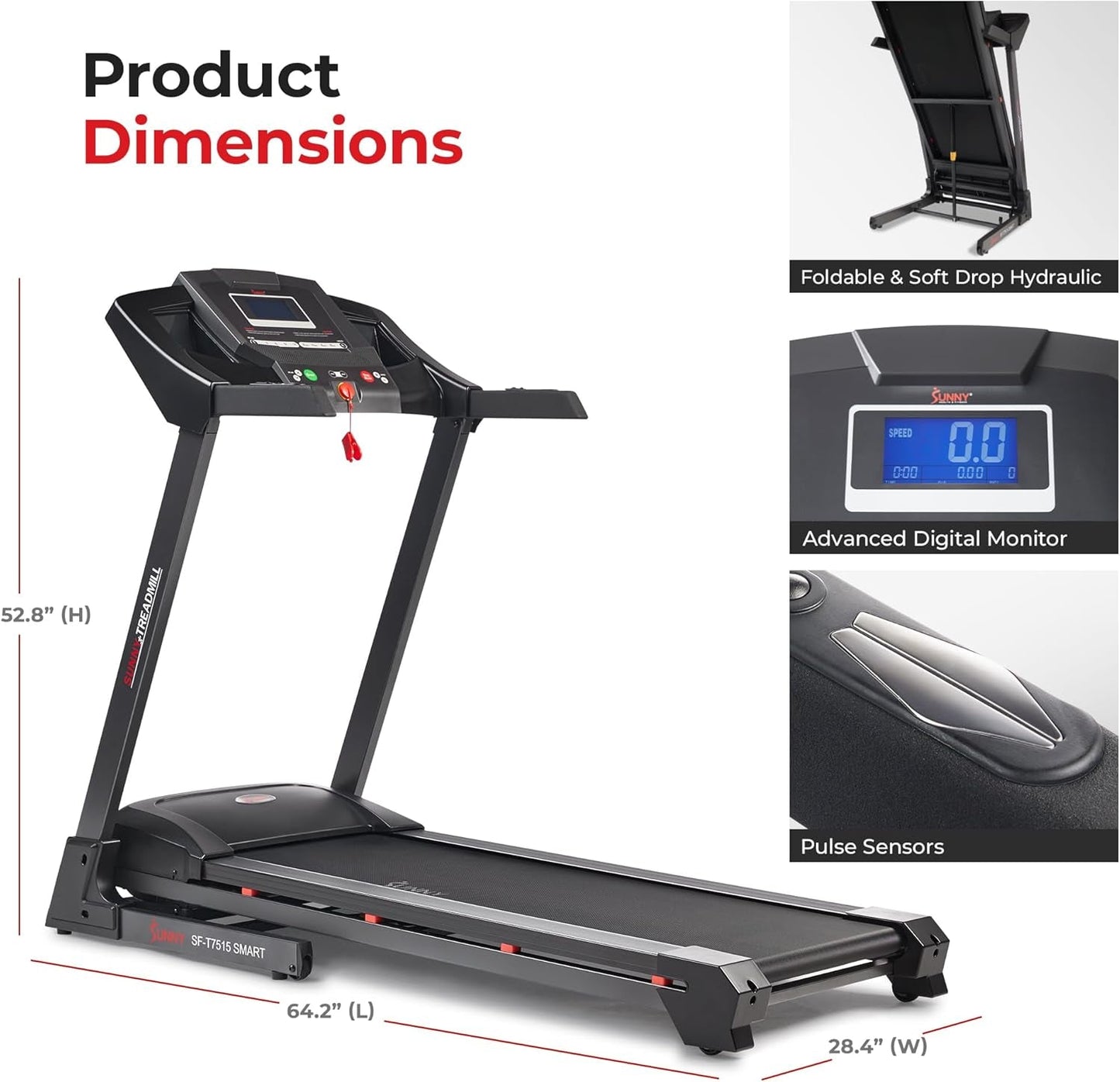 Premium Foldable Treadmill for Home, Running or Walking with Auto Incline, Shock Absorption, Digital Display, Optional 20” Running Deck, Free Sunnyfit App Bluetooth Connection