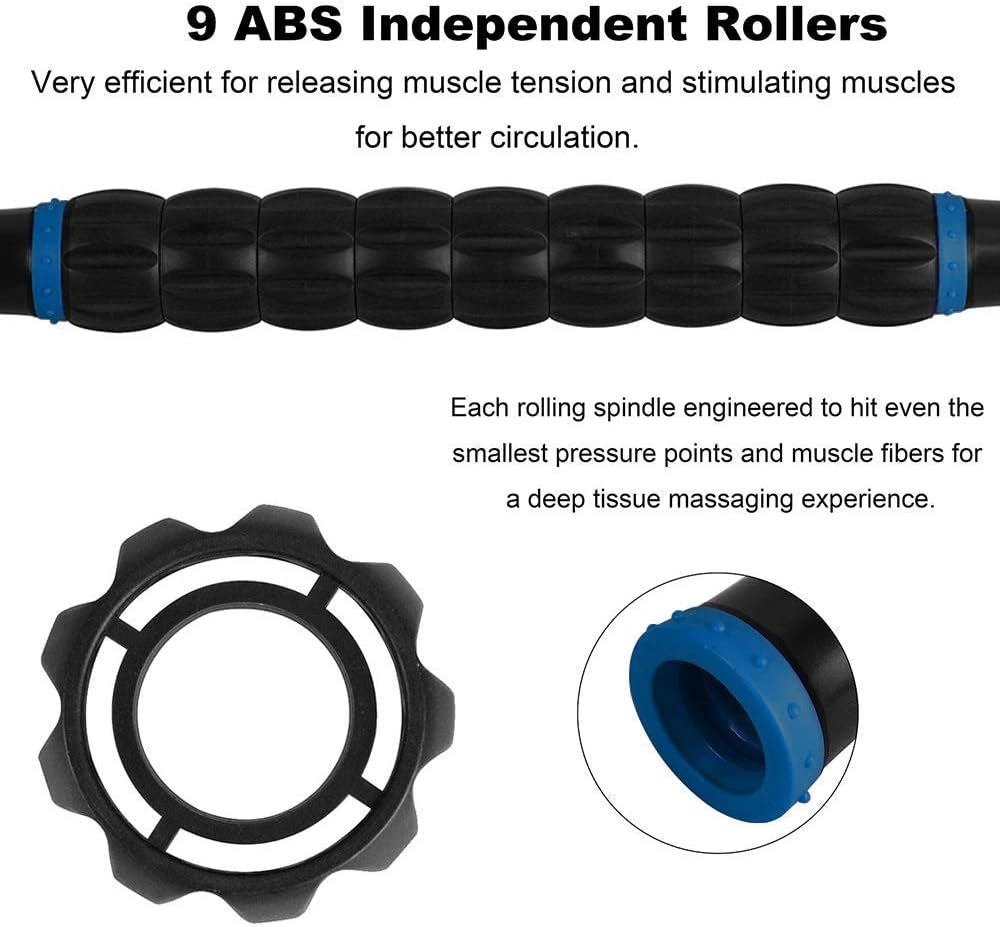 Muscle Roller Stick for Athletes - Body Massage Stick - Release Myofascial Trigger Points Reduce Muscle Soreness Tightness Leg Cramps & Back Pain for Physical Therapy & Recovery (Blue 1)