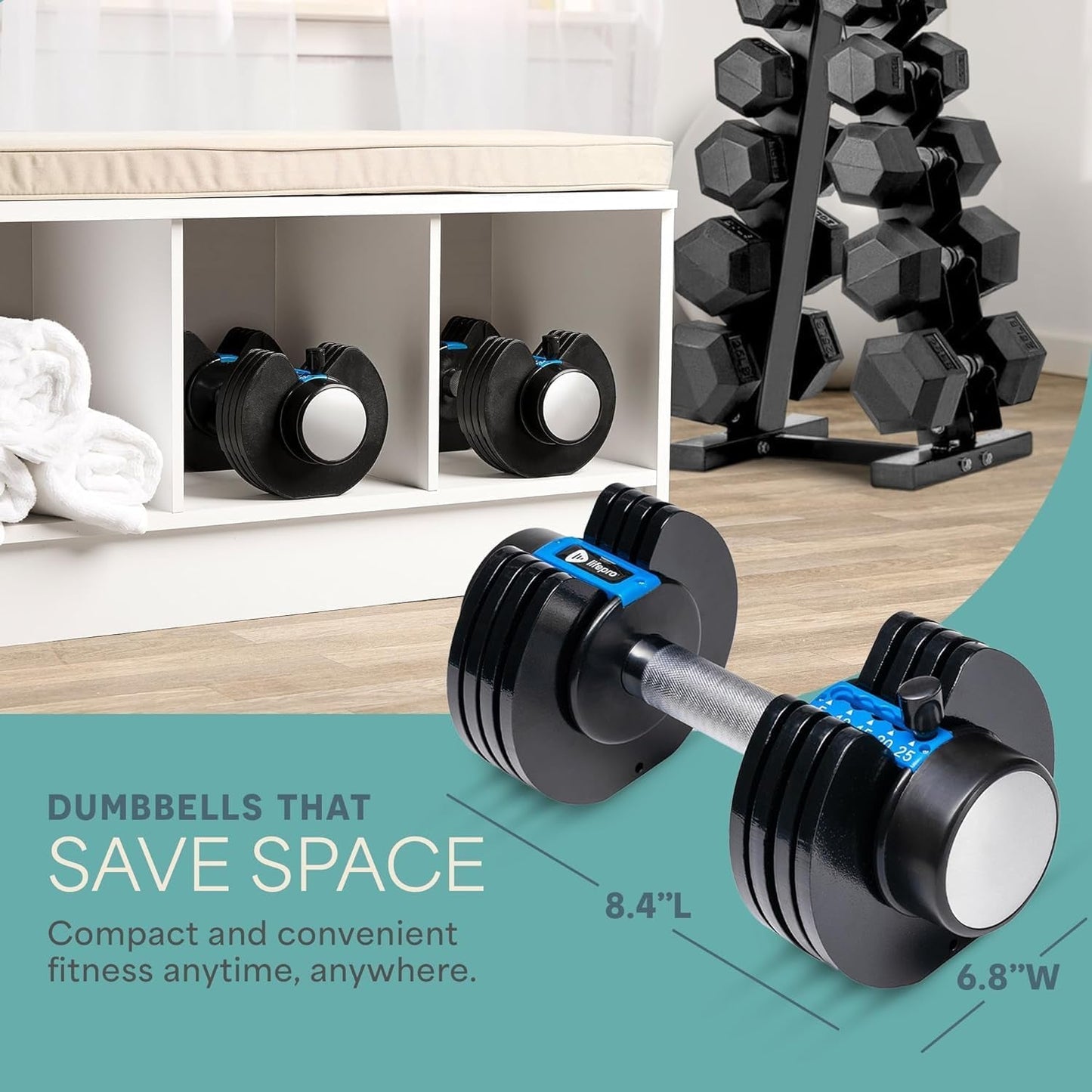 Adjustable Dumbbells Set/Single - 15Lb 43Lb 55Lb 25 Lb Dumbbell Sets with Rack - Quick Adjust, Secure Grip Weights Dumbbells Set - Compact Hand Weights for Women/Men at Home Gym