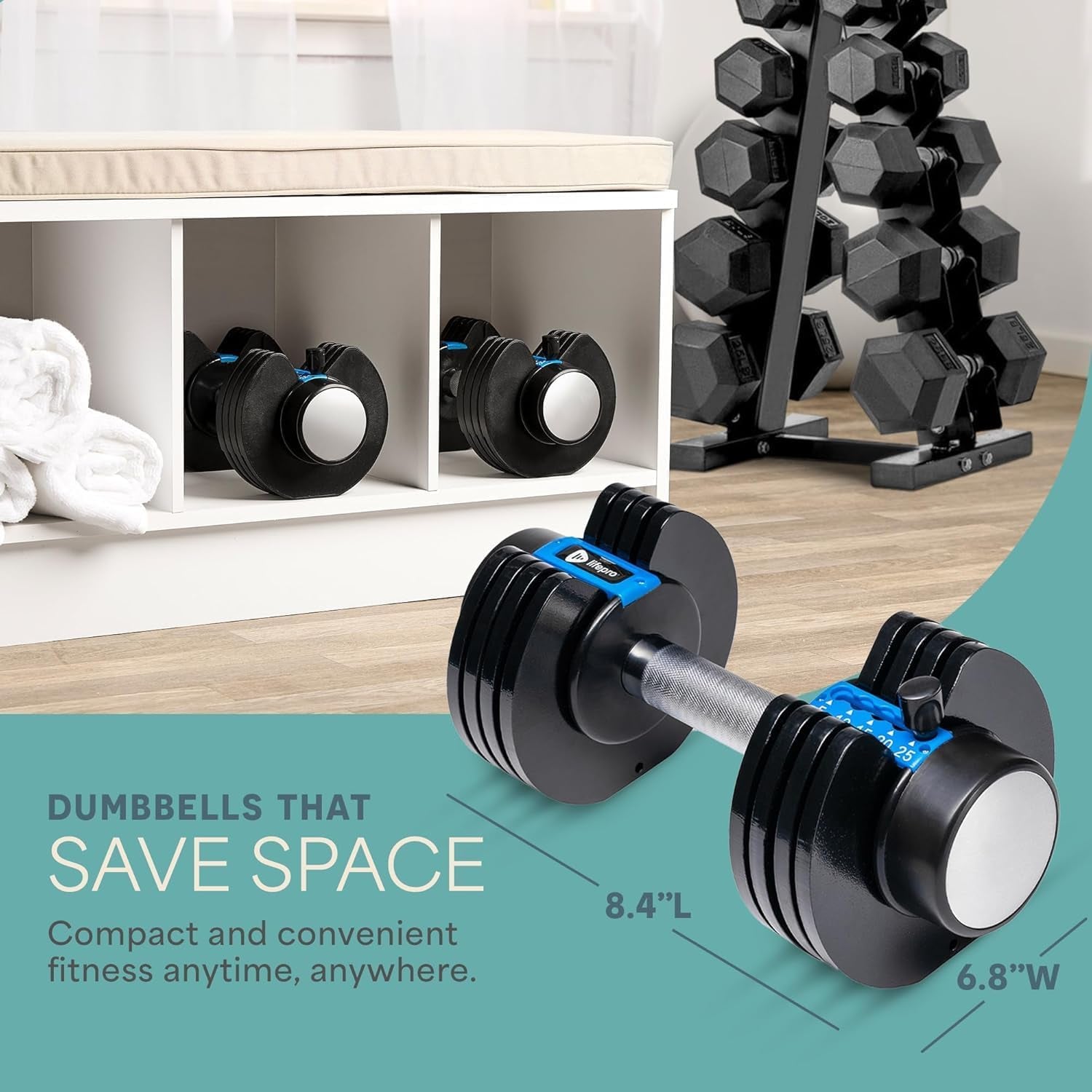 Adjustable Dumbbells Set/Single - 15Lb 43Lb 55Lb 25 Lb Dumbbell Sets with Rack - Quick Adjust, Secure Grip Weights Dumbbells Set - Compact Hand Weights for Women/Men at Home Gym