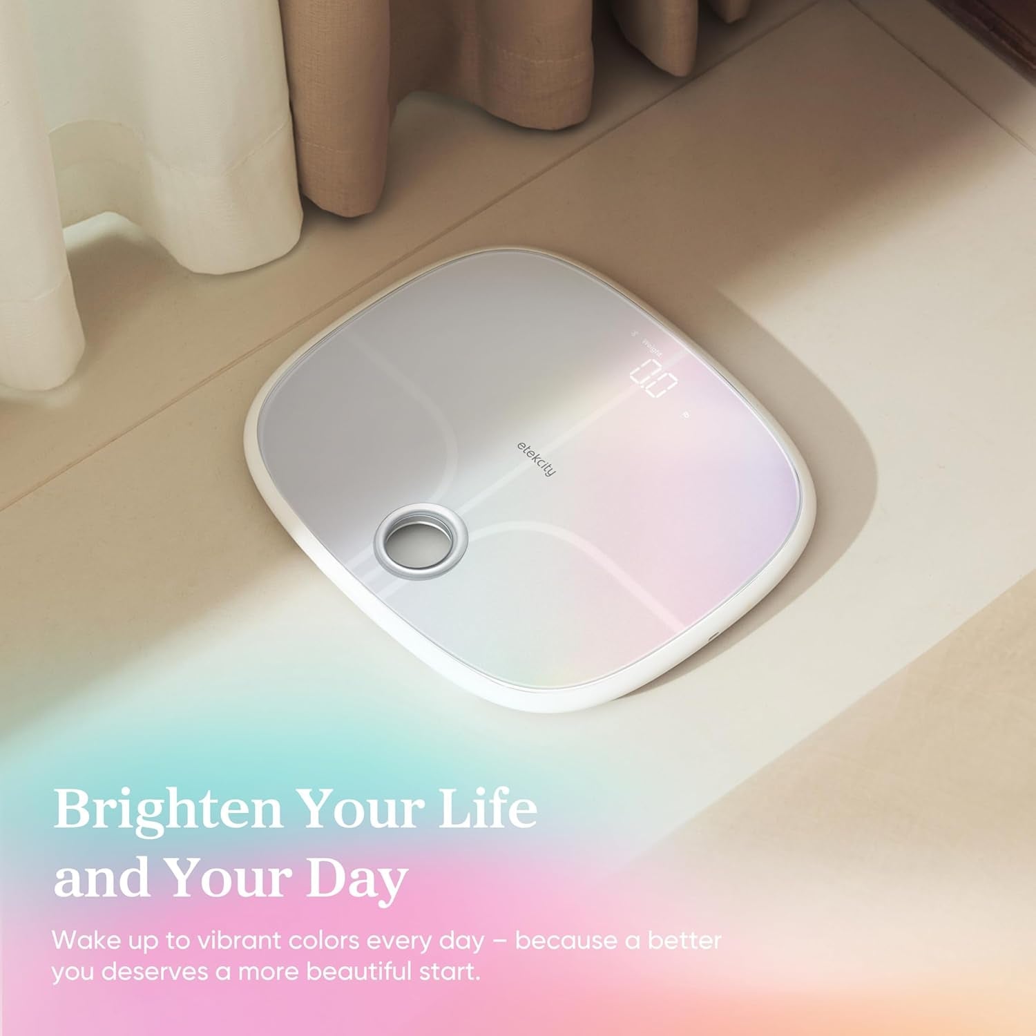 Smart Rechargeable Scale for Body Weight, BMI, Fat, Muscle Mass, FSA HSA Eligible, Digital Bathroom Scale with 13 Metrics, Secret Mode, Bluetooth Connect to Free Apps, Rainbow White