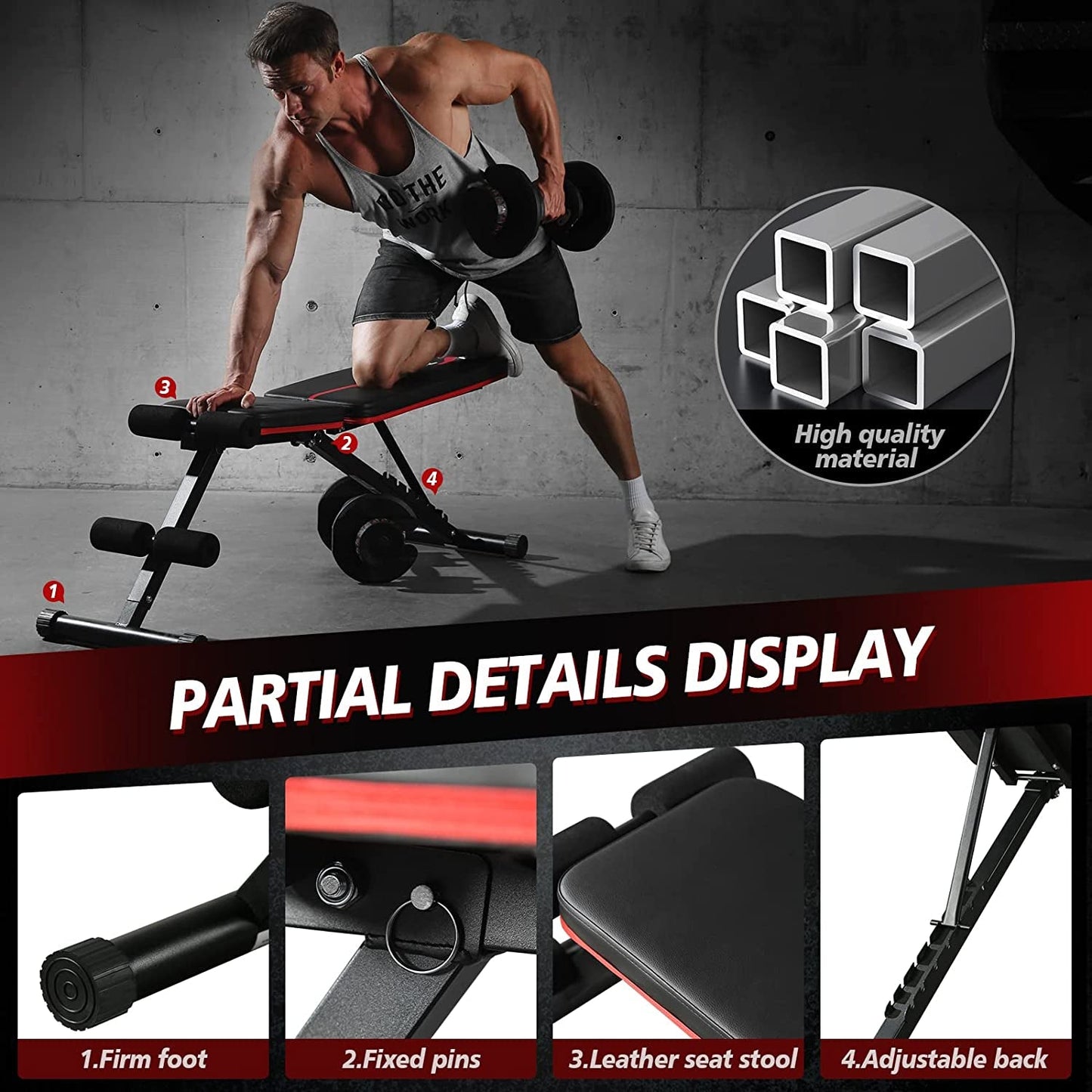 Weight Bench Press, Strength Training Adjustable Workout Benches for Full Body, Gym Benches for Incline Decline Exercise