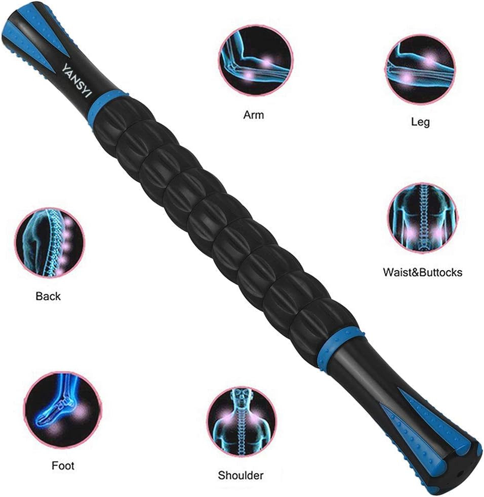 Muscle Roller Stick for Athletes - Body Massage Stick - Release Myofascial Trigger Points Reduce Muscle Soreness Tightness Leg Cramps & Back Pain for Physical Therapy & Recovery (Blue 1)