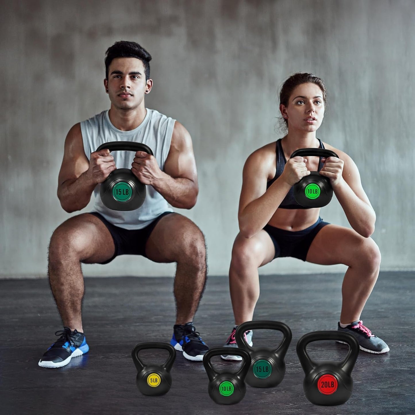Wide Grip 3-Piece or 4-Piece Kettlebell Exercise Fitness Weight Set, Include 5 Lbs, 10 Lbs, 15 Lbs and 20 Lbs, Set of 3 or Set of 4