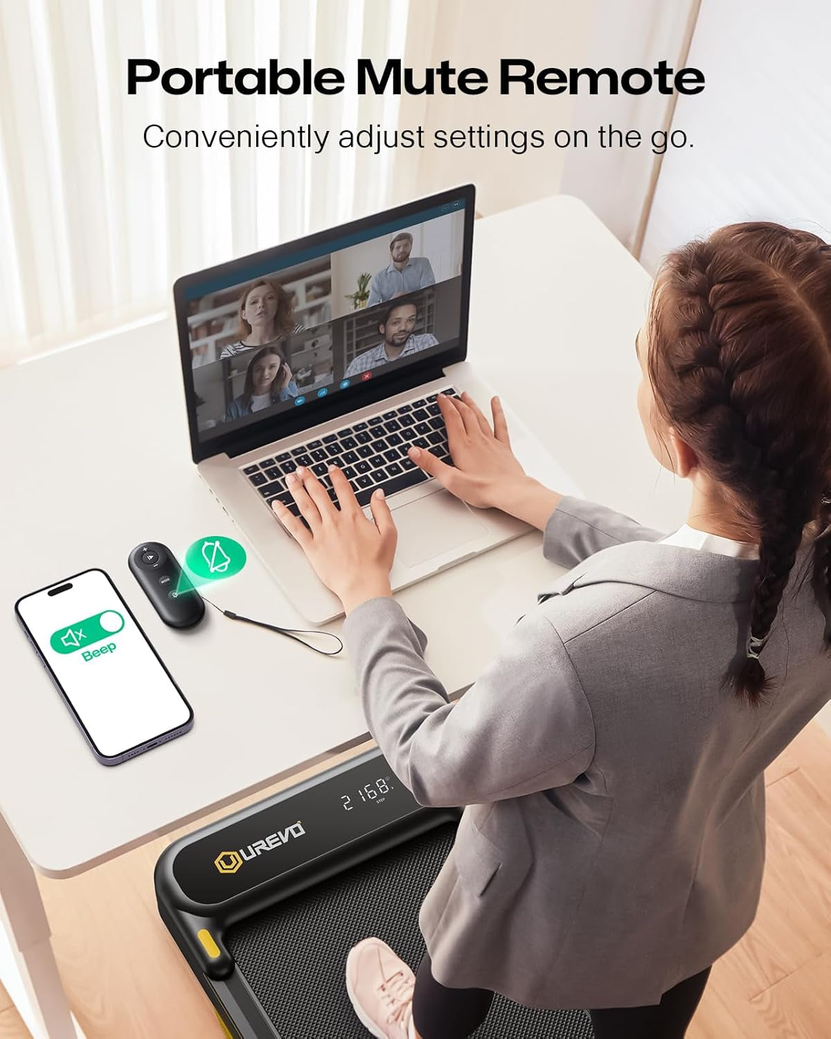 Smart 2-In-1 Folding Treadmill, Compact Walking Pad with Safety Handle, Plug and Play, Dual LED Display, Workout APP, Walking or Running for Home Office, Remote Included