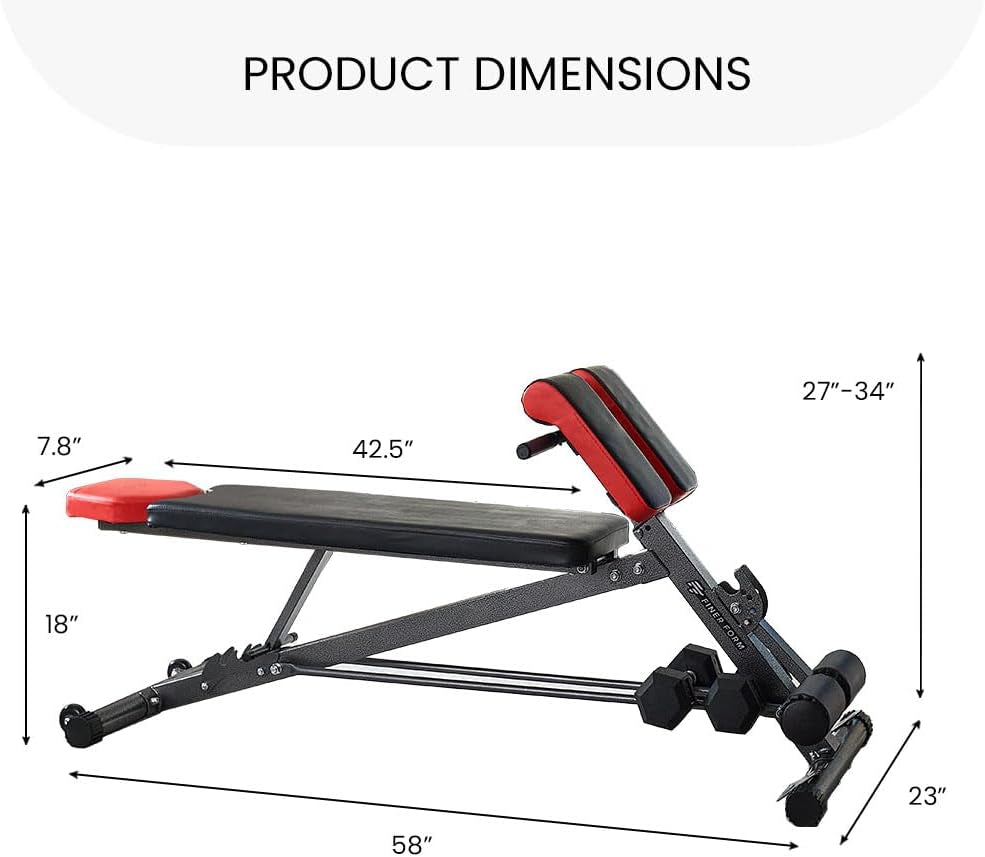 Finer Form Multi-Functional Weight Bench for Full All-In-One Body Workout – Versatile Adjustable Workout Bench for Home Gym. Fitness Equipment Perfect for Back Hyperextension, Bench Press, Roman Chair Exercise, Sit Up. Adjusts to Decline or Flat Bench.