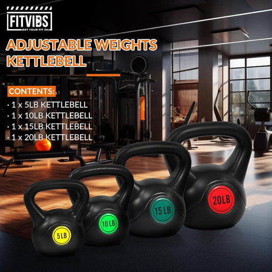 Wide Grip 3-Piece or 4-Piece Kettlebell Exercise Fitness Weight Set, Include 5 Lbs, 10 Lbs, 15 Lbs and 20 Lbs, Set of 3 or Set of 4