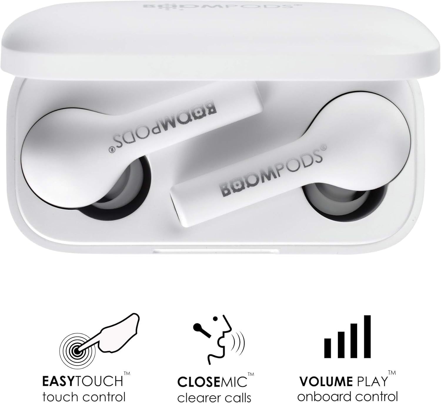 Bassline True Wireless Earbuds - Bluetooth In-Ear Headphones, Water/Sweat Resistant, Compact Travel Charging Case, Instant Connection, TWS (White)