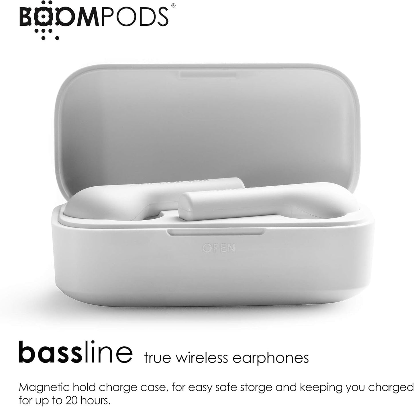 Bassline True Wireless Earbuds - Bluetooth In-Ear Headphones, Water/Sweat Resistant, Compact Travel Charging Case, Instant Connection, TWS (White)