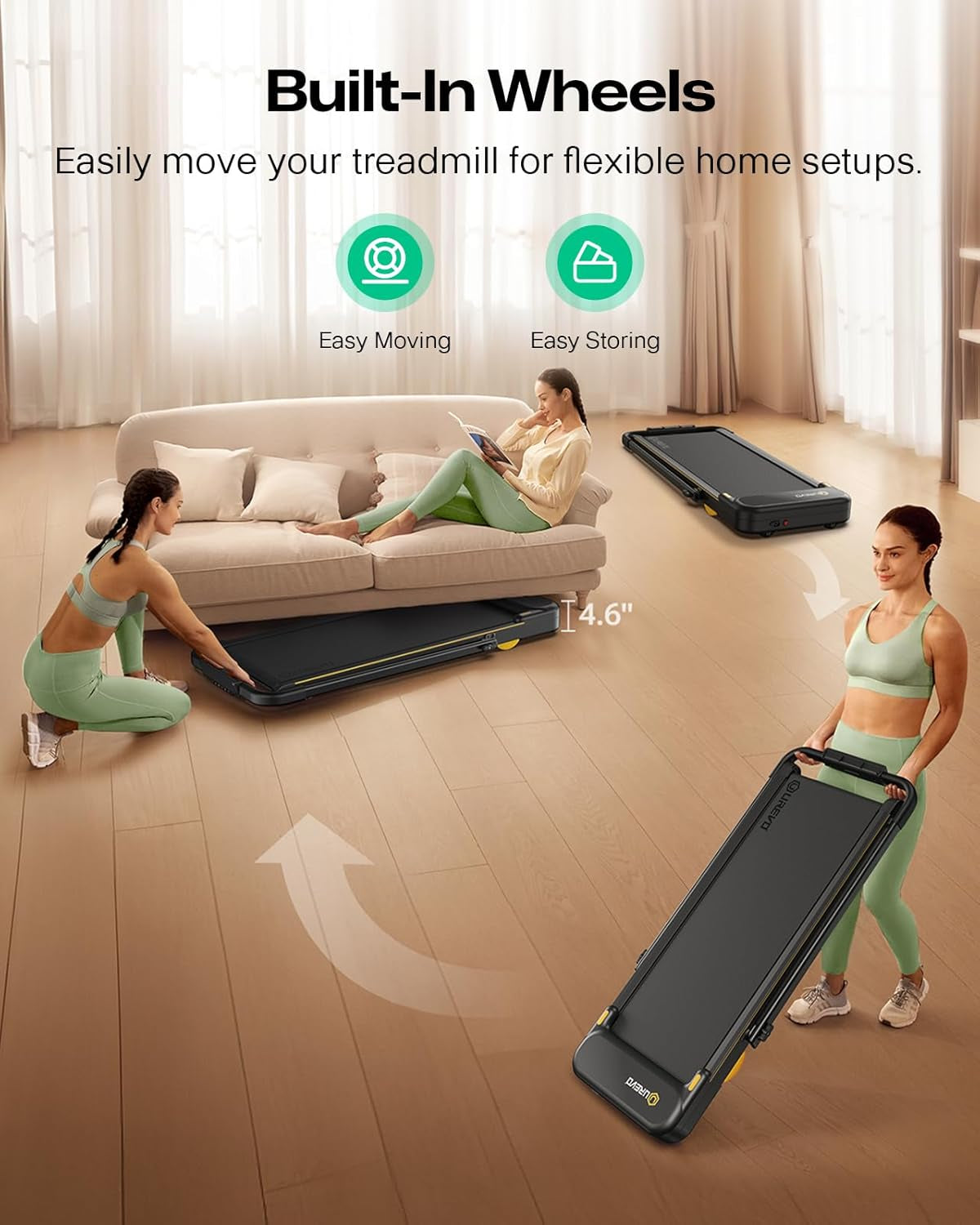 Smart 2-In-1 Folding Treadmill, Compact Walking Pad with Safety Handle, Plug and Play, Dual LED Display, Workout APP, Walking or Running for Home Office, Remote Included